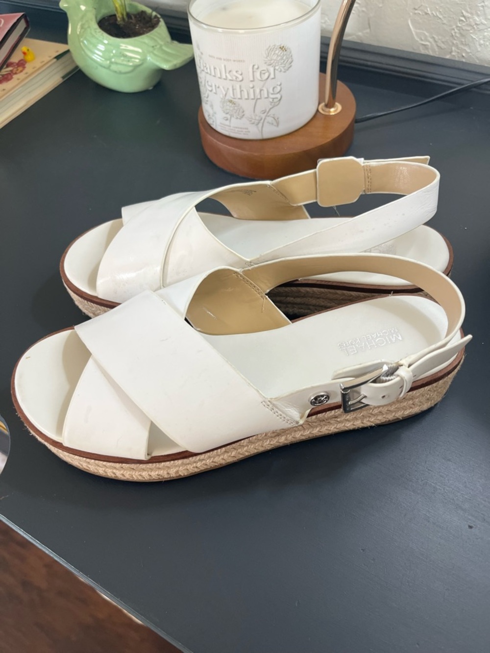 Michael Kors White Patent Cross-Strap Espadrille Sandals